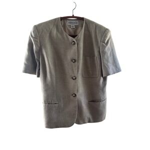 Jones Wear Vintage Tan Short Sleeve Blazer Jacket Made in USA Rayon Size 8